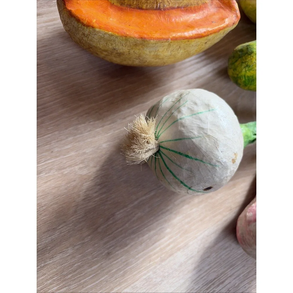 Vintage Paper Mache Fruit‎ And Vegetables Set Of 16 Colorful And Funky + Basket